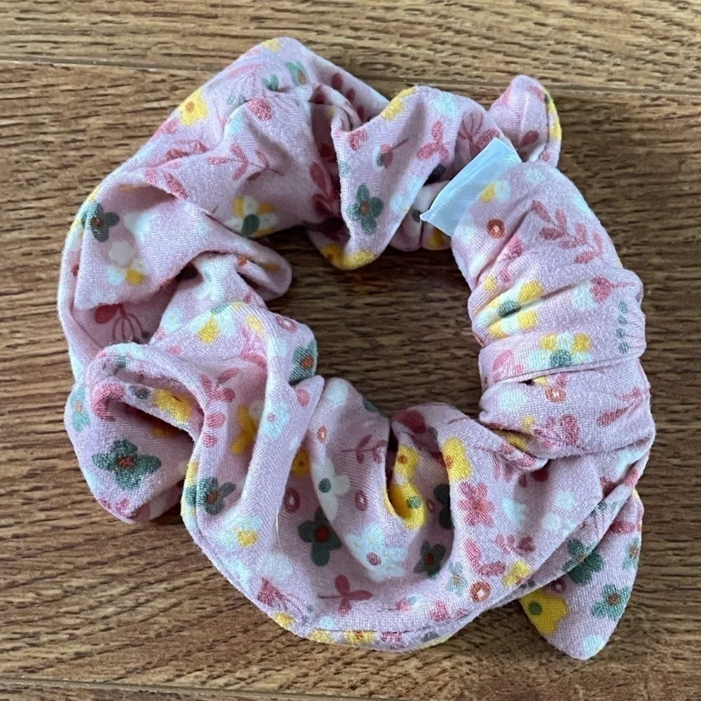 Pink floral scrunchie